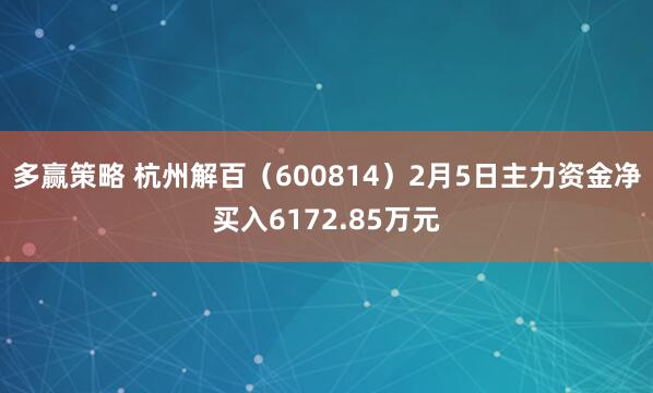 多赢策略 杭州解百（600814）2月5日主力资金净买入6172.85万元